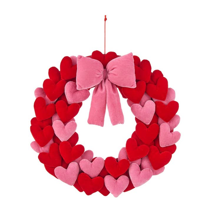 Cupids Valentine - 16" Rood & Roze Pluche Fluwelen Hart & Strik Krans voor wholesale door Dunn Deals