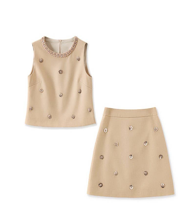 Color as pictures SET81Y Radiant Tweed Sequin Vest & Skirt Co-ord Set for wholesale on Faire2