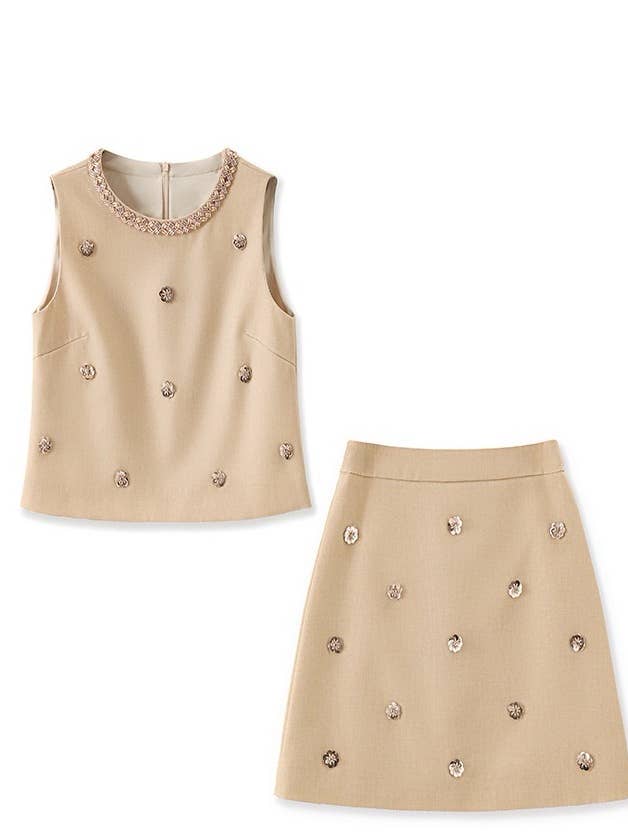 Color as pictures SET81Y Radiant Tweed Sequin Vest & Skirt Co-ord Set for wholesale on Faire2