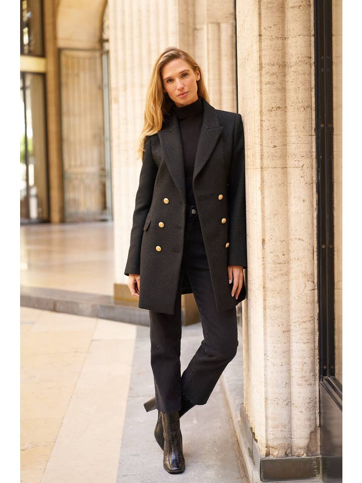 Attentif Paris - Wholesale Blazer - Women's - Mid-length fitted double-breasted jacket with wool12