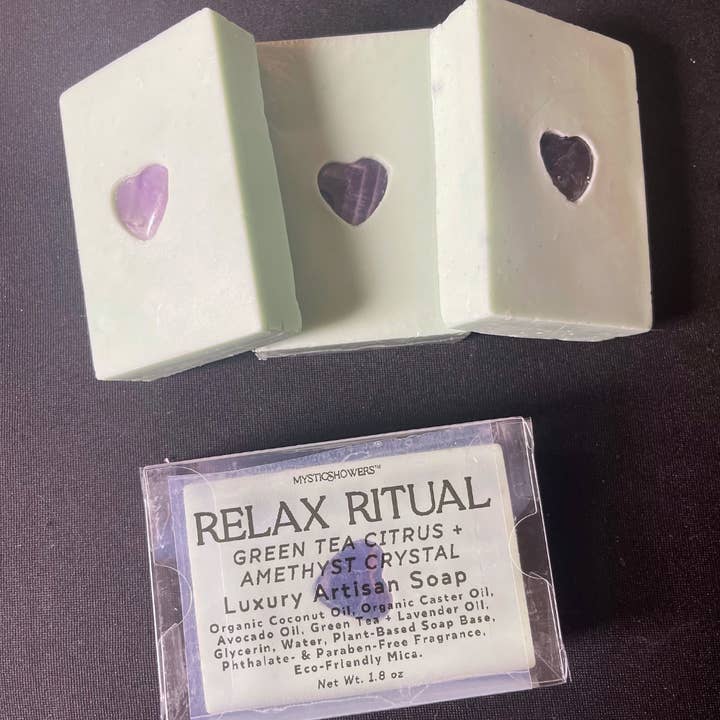 Savon Relax Ritual Thé Vert Lavande avec Cœur d'Améthyste pour la vente par Mystic Showers
