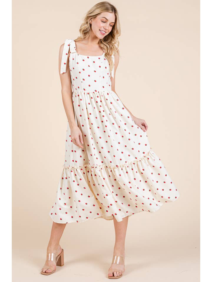 Cream Strawberry Tiered Midi Sundress, MD51507 for wholesale on Faire
