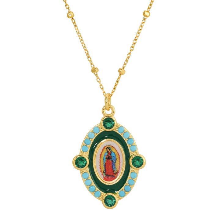 Our Emerald Lady of Guadalupe Necklace for wholesale by JOY DRAVECKY JEWELRY