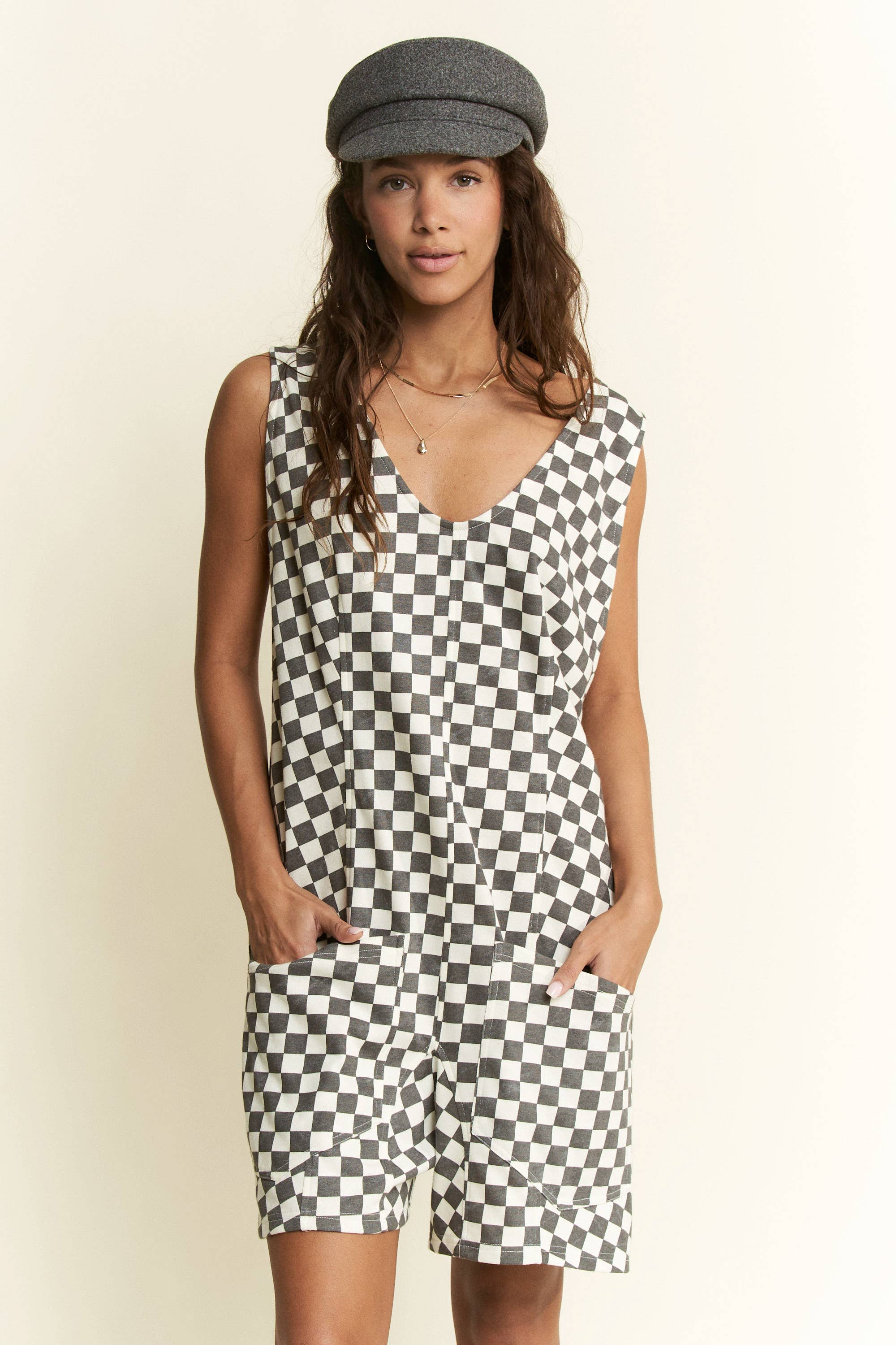 JADE BY JANE - Wholesale Romper - Women's - CHECKERD PRINT SHORTS ROMPER14