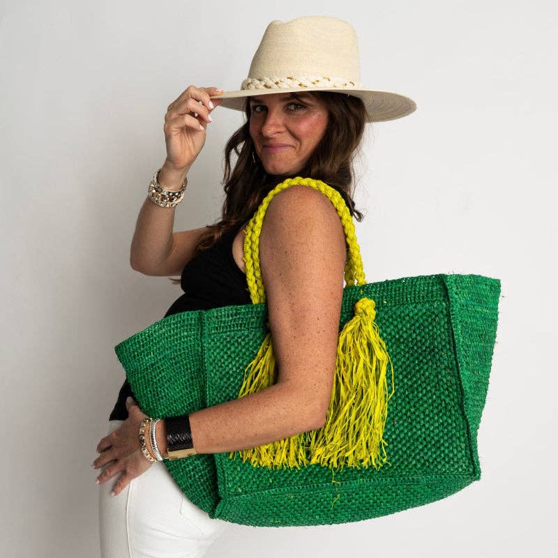 Baldiz – Saco de praia por atacado – Bolsa de ráfia verde esmeralda Camilla artesanal1