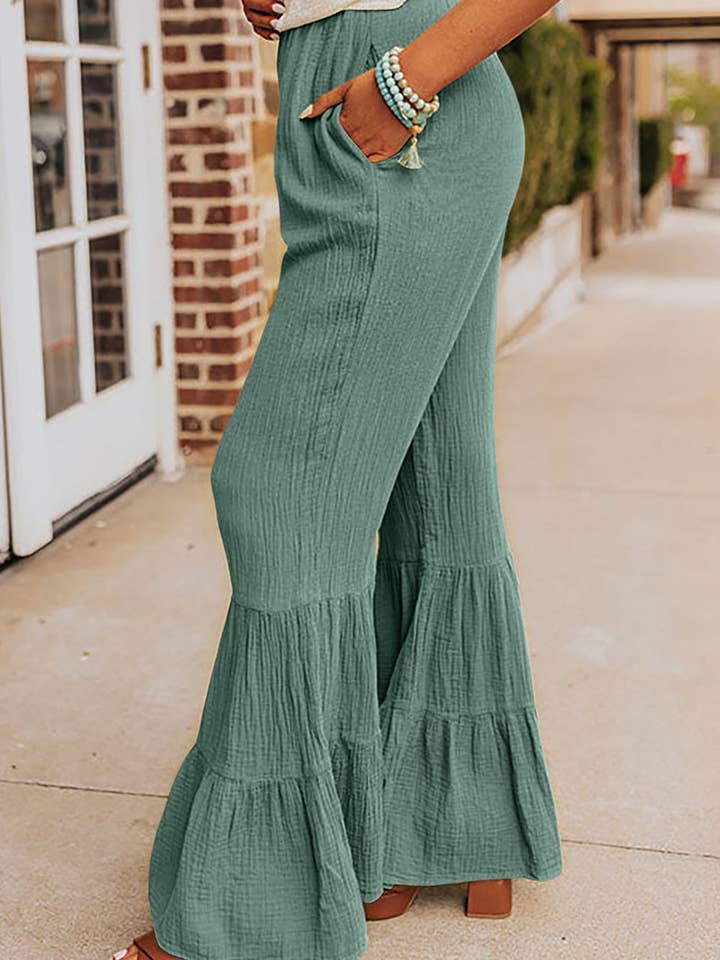 LALA LOO - Wholesale Pants - Women's - Crinkle Ruffle Bell Bottom Pants