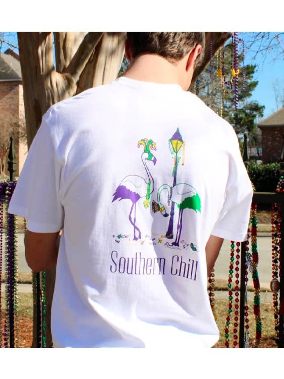 Southern Chill - Wholesale T-Shirt (Graphic) - Unisex - Mardi Gras Flamingos Short Sleeve Tee
