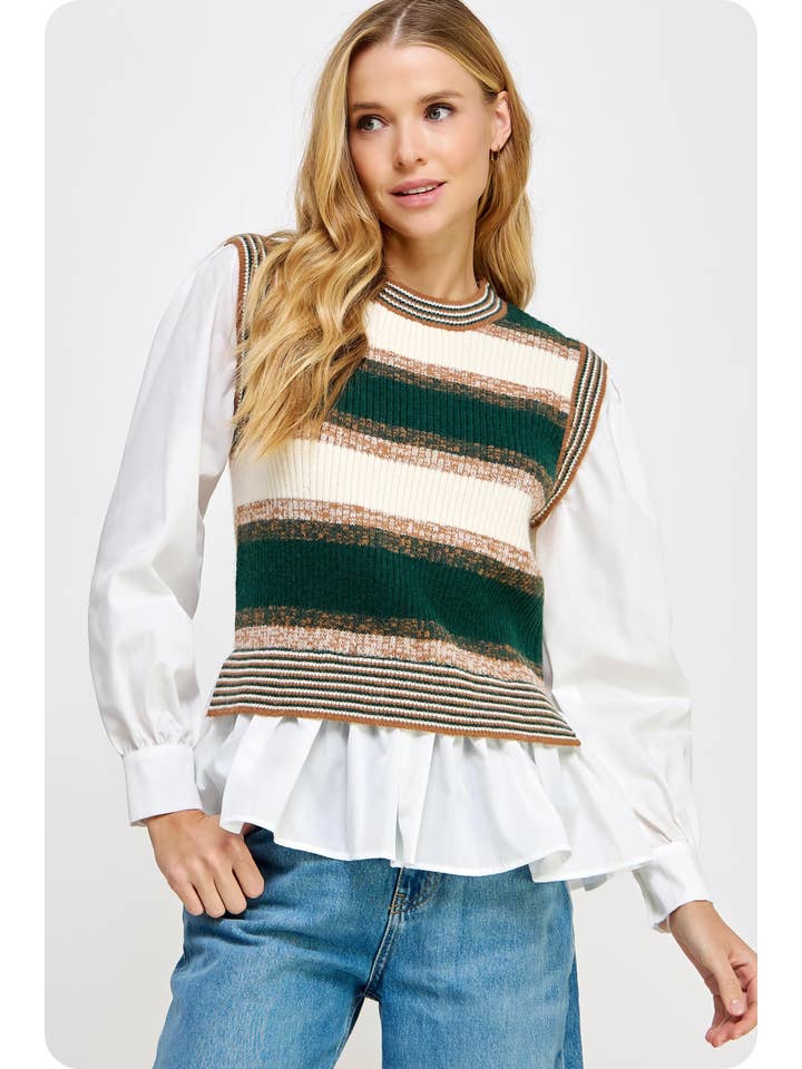 Strut & Bolt - Wholesale Shirt - Women's - Multi Stripe Mixed Media Knit Top10