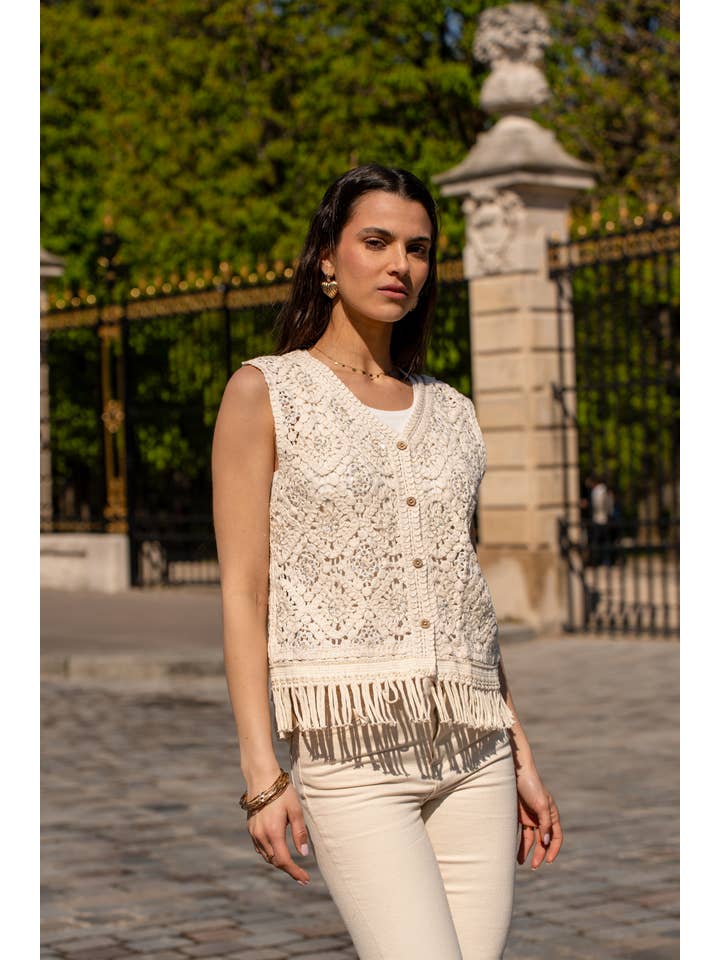 GOLDEN LIVE PARIS - Wholesale Outerwear Vest - Women's - Fringed crochet vest - CHLOÉ 25382