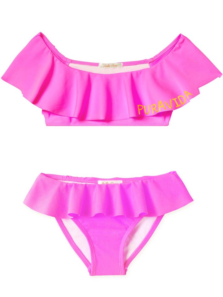 Pura Vida Bikini con Volant Rosa Neon per la vendita all'ingrosso da parte di Stella Cove