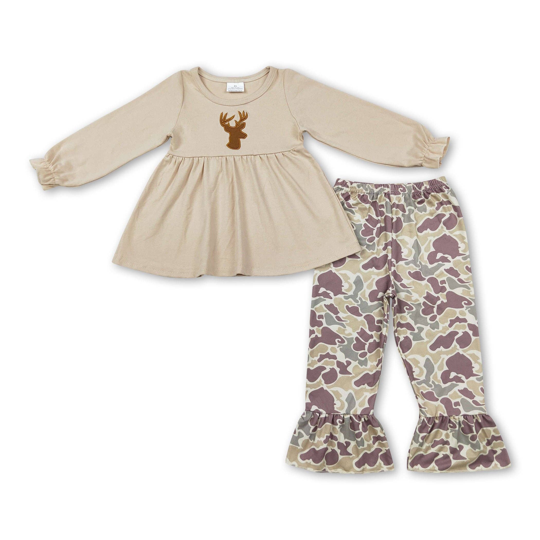 Yawoo Garments - Wholesale Top & Pant Set - Kids - Deer tunic camo ruffle pants girls hunting clothing