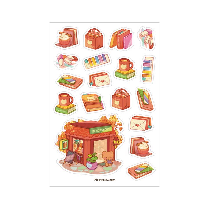 Meowashi Studio - Vendita all'ingrosso Adesivo - Foglio adesivo trasparente Autumn Book Store