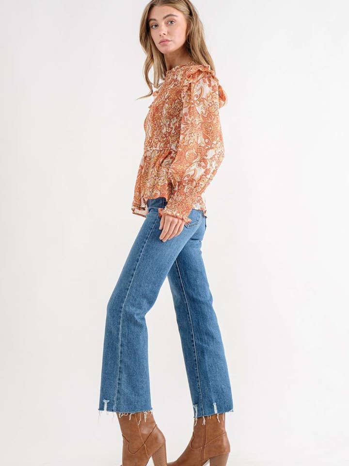 Rust Floral Top With Long Sleeve for wholesale on Faire6