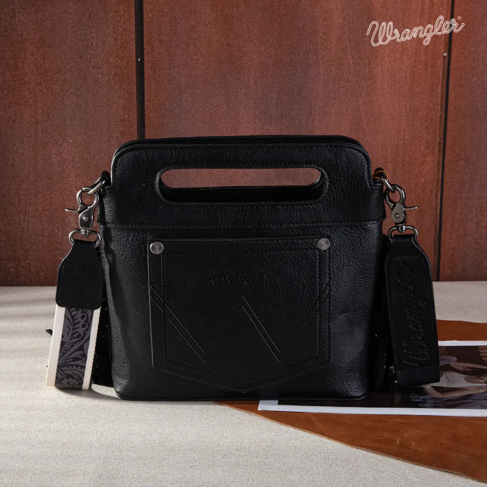 South End Clothing and Apparel L.L.C - Wholesale Crossbody Bag - Women's - Wrangler Top Handle Embroidered Fringe Mini Tote/Crossbody1