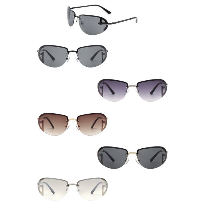 Gafas de sol redondas de moda teñidas ovaladas sin montura retro para venta al por mayor de Cramilo Eyewear