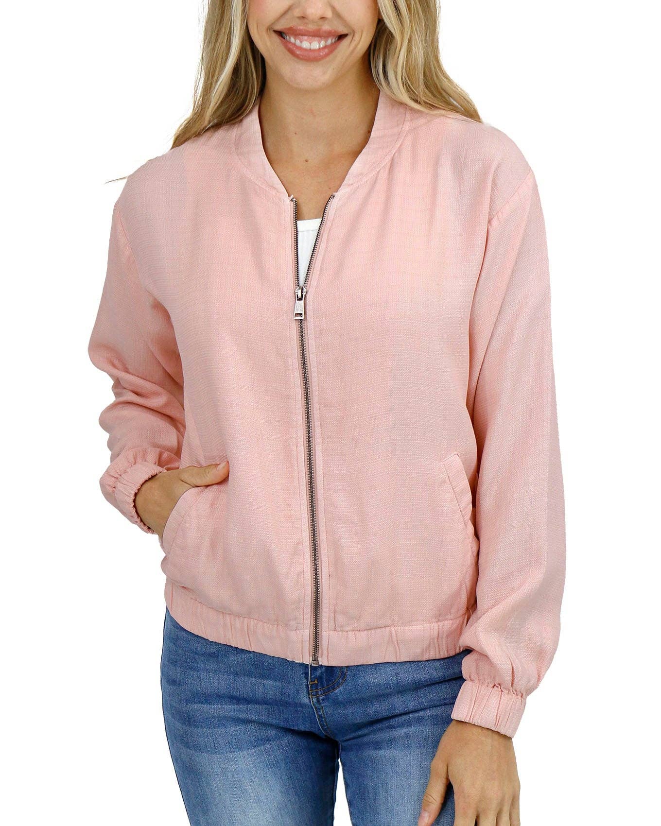 Tencel™ Lyocell Baseball Jacket in Blush for wholesale on Faire6