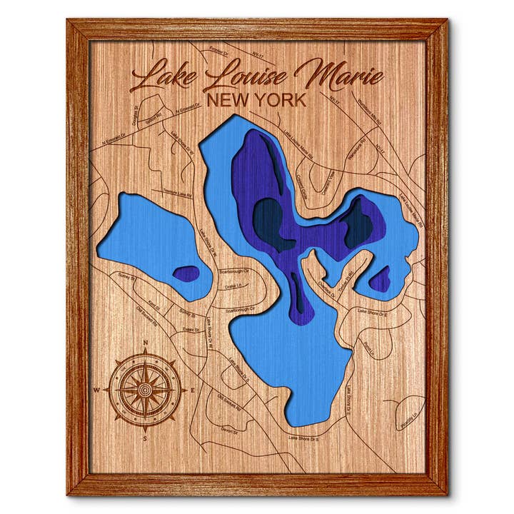 Decorazione da parete con mappa della profondità del Lago Louise Marie, NY per la vendita all'ingrosso da parte di Premier Gifts and More