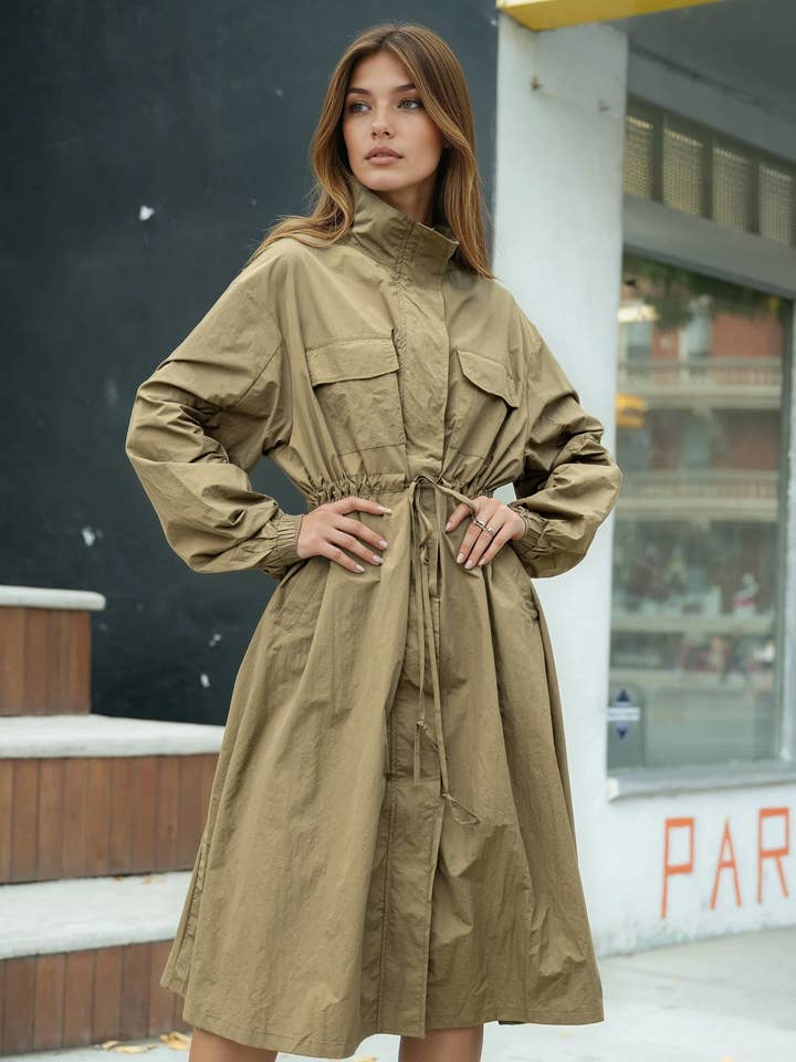 Long Drawstring Cargo Trench for wholesale by KATE HEWKO