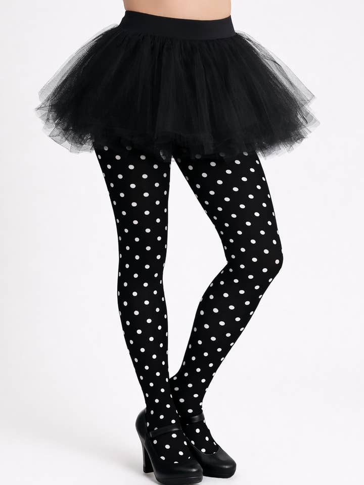 Pantimedias negras opacas de mujer con lunares blancos. para venta al por mayor de Envy Body Shop