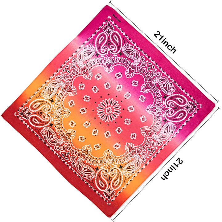 The Blissful - Wholesale Bandana - Unisex - Gradient Print Square Rainbow Paisley 100% Cotton Bandanas4