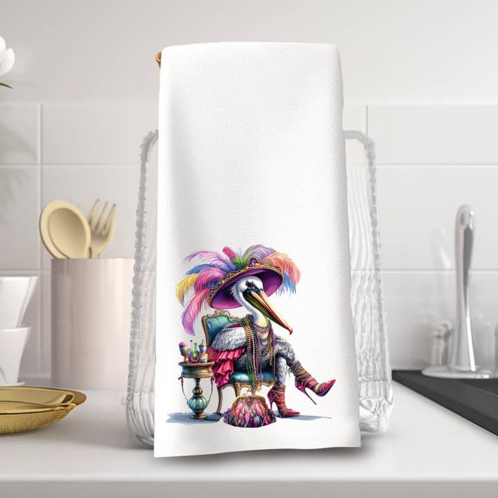 Fernville Creations - Wholesale Hand Towel - Mardi Gras Pelican Hand Towel for Guest Bathroom Decor