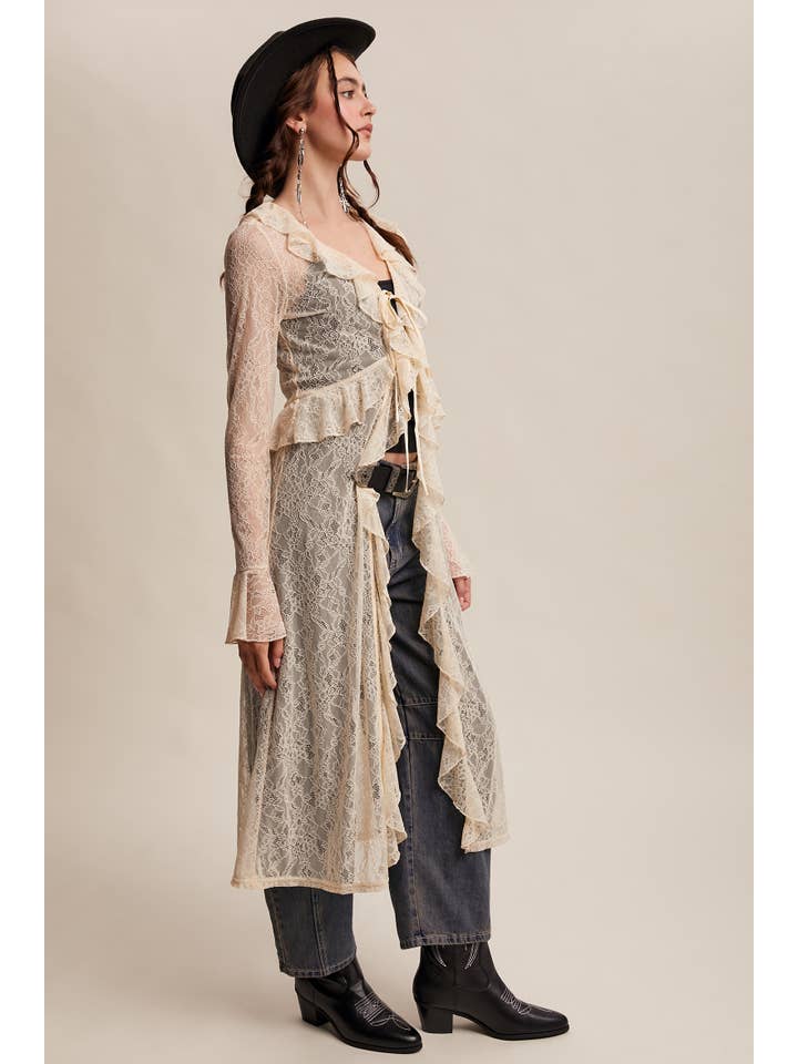 Listicle – wholesale Kimono - Dam – Ren Dammspets Med Spetsvolanger LJ02599