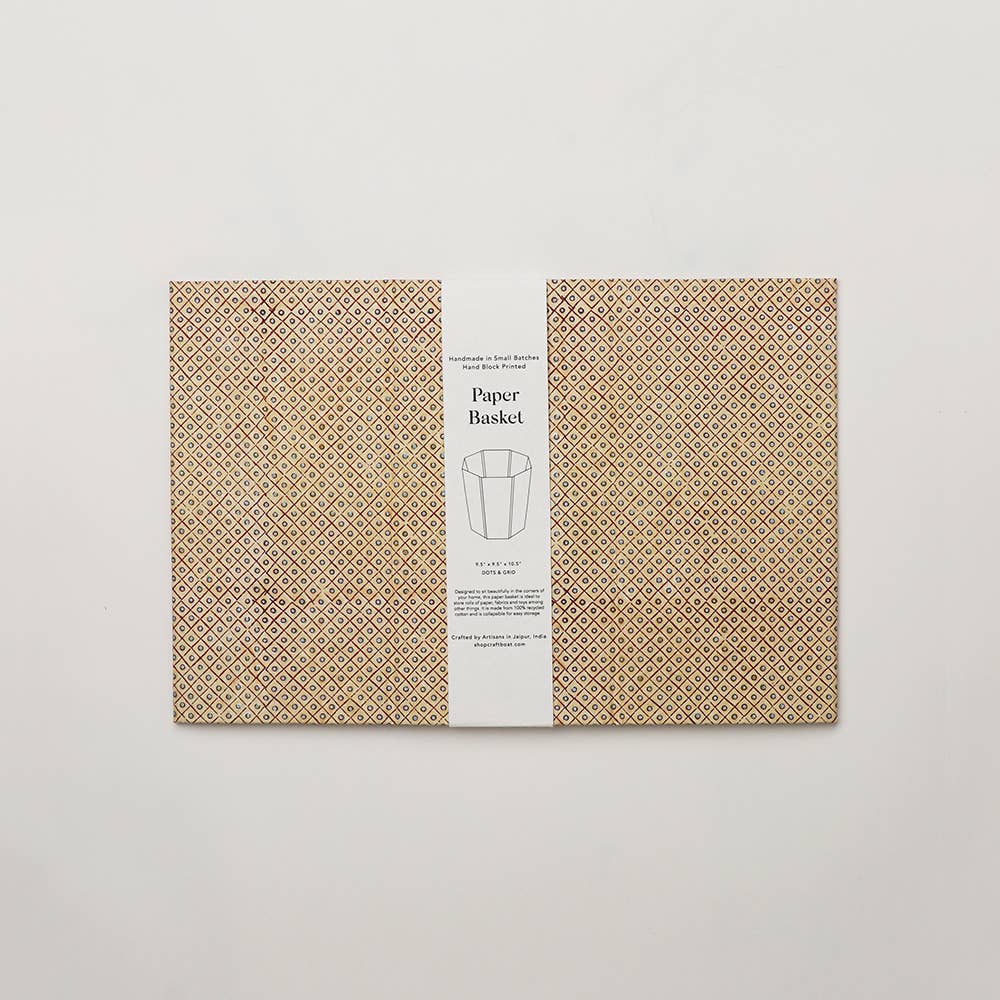 Craft Boat - Wholesale Basket - BLOCK PRINTED HEXAGON COLLAPSIBLE BASKET - DOT & GRID1