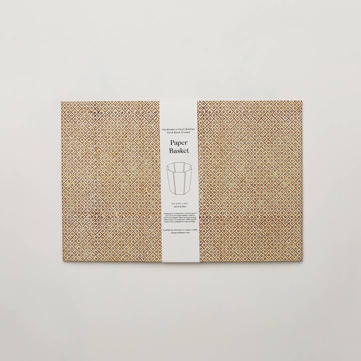 Craft Boat - Wholesale Basket - BLOCK PRINTED HEXAGON COLLAPSIBLE BASKET - DOT & GRID1