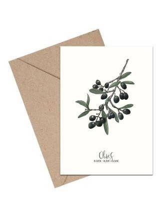Olive A6 kort for wholesale by Mouse and Pen Illustration ApS