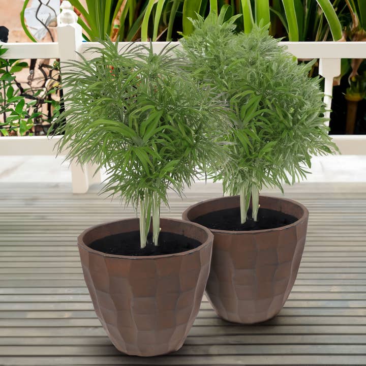 Pebbled Polyresin Outdoor Planter - Dark Brown - Set of 2 for wholesale by Sunnydaze Decor