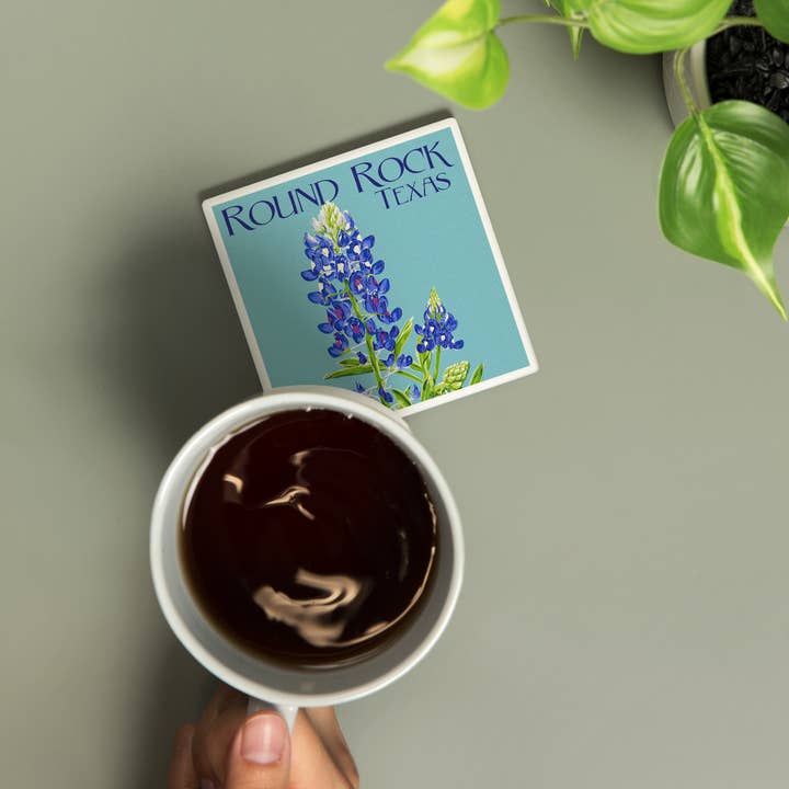 Lantern Press - Wholesale Coasters - CERAMIC COASTER Round Rock, Texas, Bluebonnet