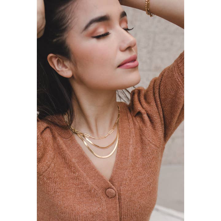 Space 46 Wholesale - Wholesale Link & Chain Necklace - 14K Gold Plated Herringbone Necklace