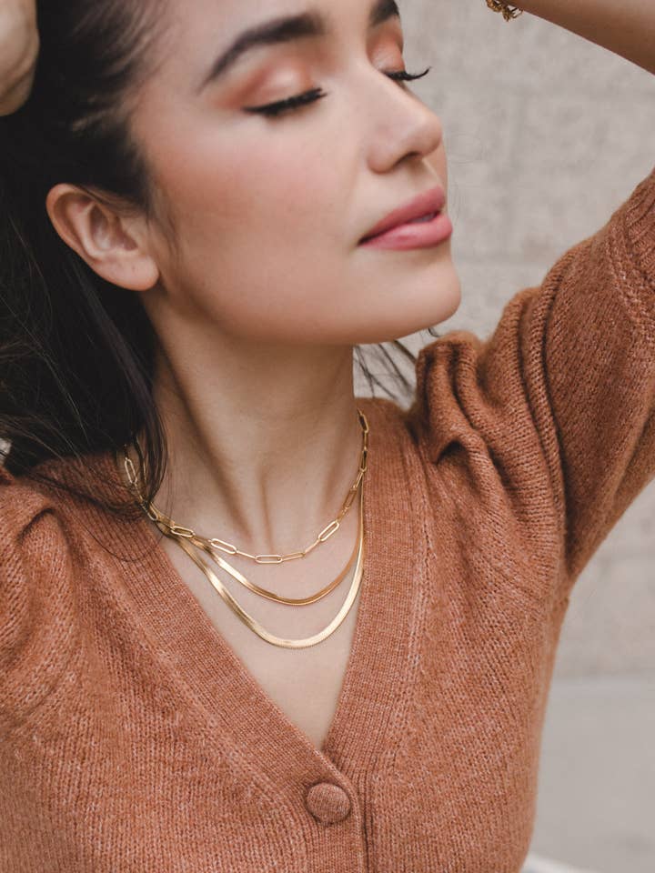 14K Gold Plated Herringbone Necklace for wholesale by Space 46 Wholesale