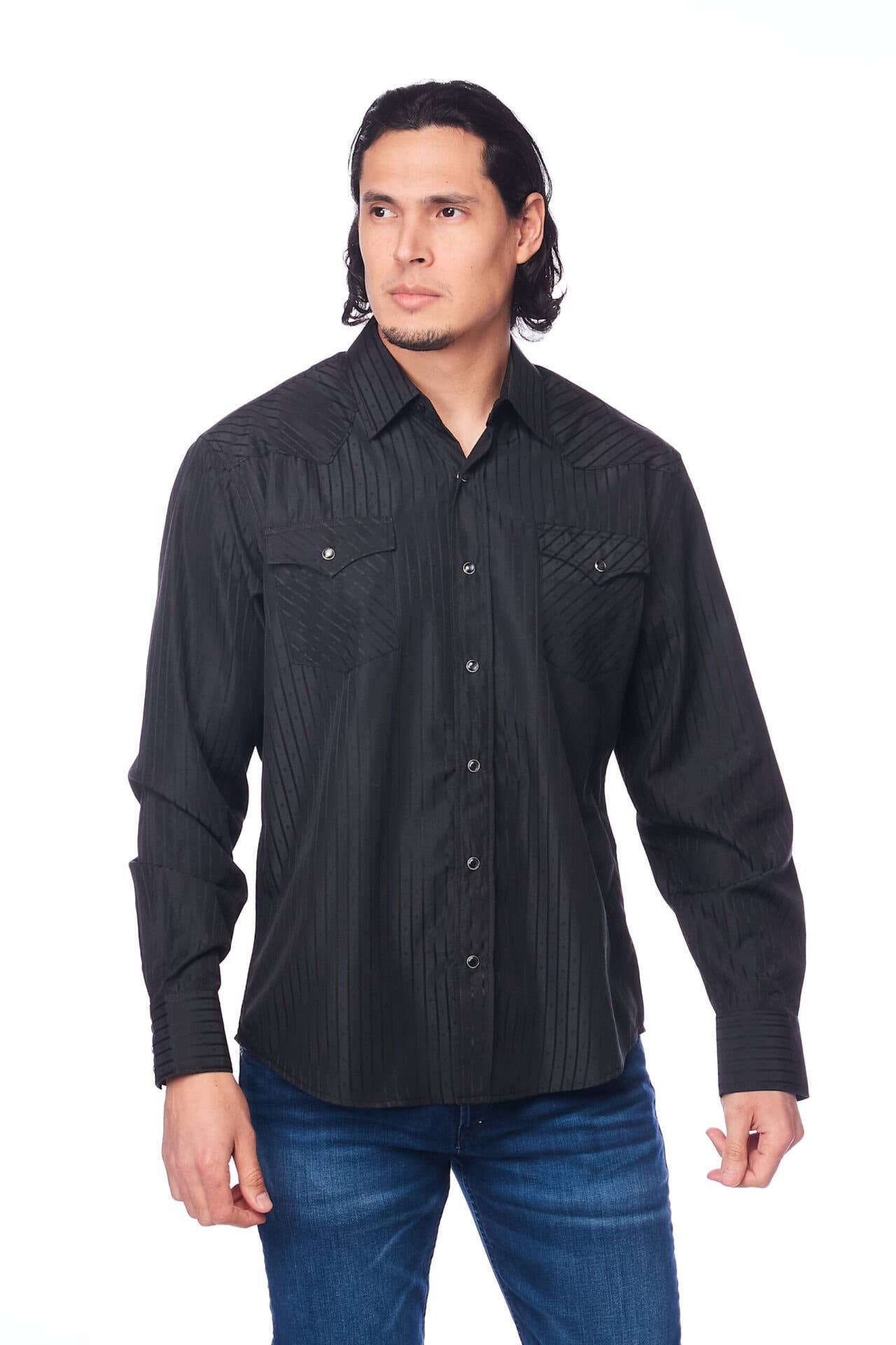 Rodeo Clothing - Wholesale Button Down Shirt - Men's - Men's long sleeve western cotton/poly yarn-dyed plain shirts0
