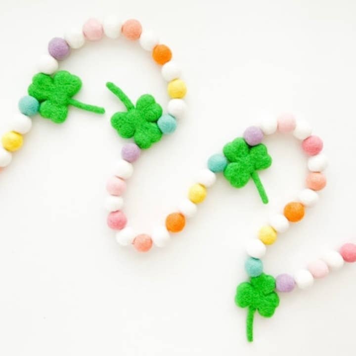Lucky Pastel Rainbow Felt Ball Garland for wholesale by Pearl & Jane