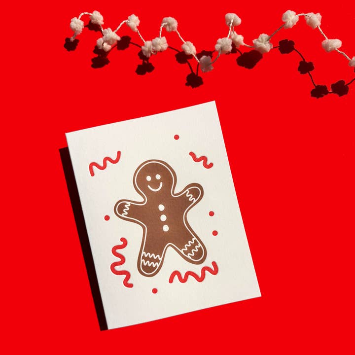 Gingerbread Friend Letterpress Christmas Card for wholesale by INK MEETS PAPER
