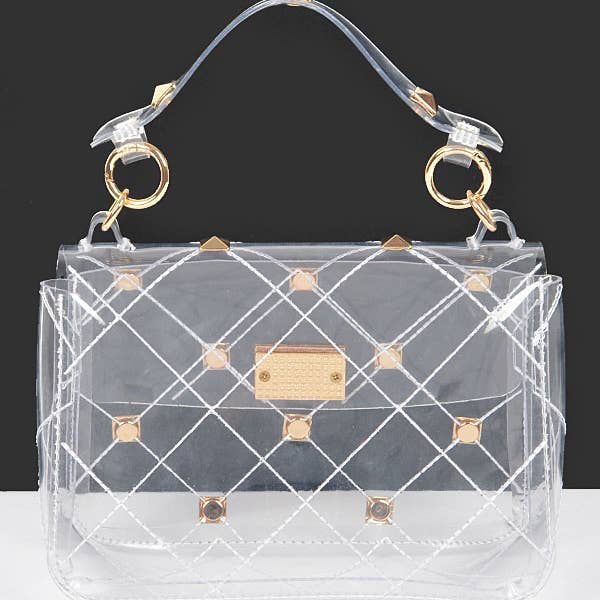 Clair Sac à poignée cloutée transparente en vente sur Faire5