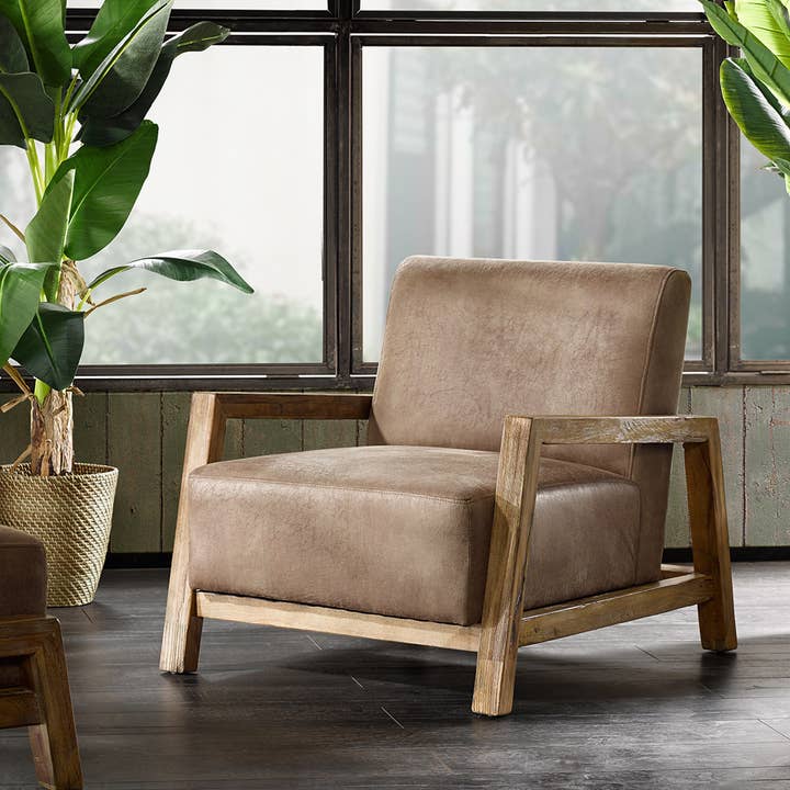 Olliix - Wholesale Chair - Mid Century Modern Wood PU Leather Living Room Accent Chair*