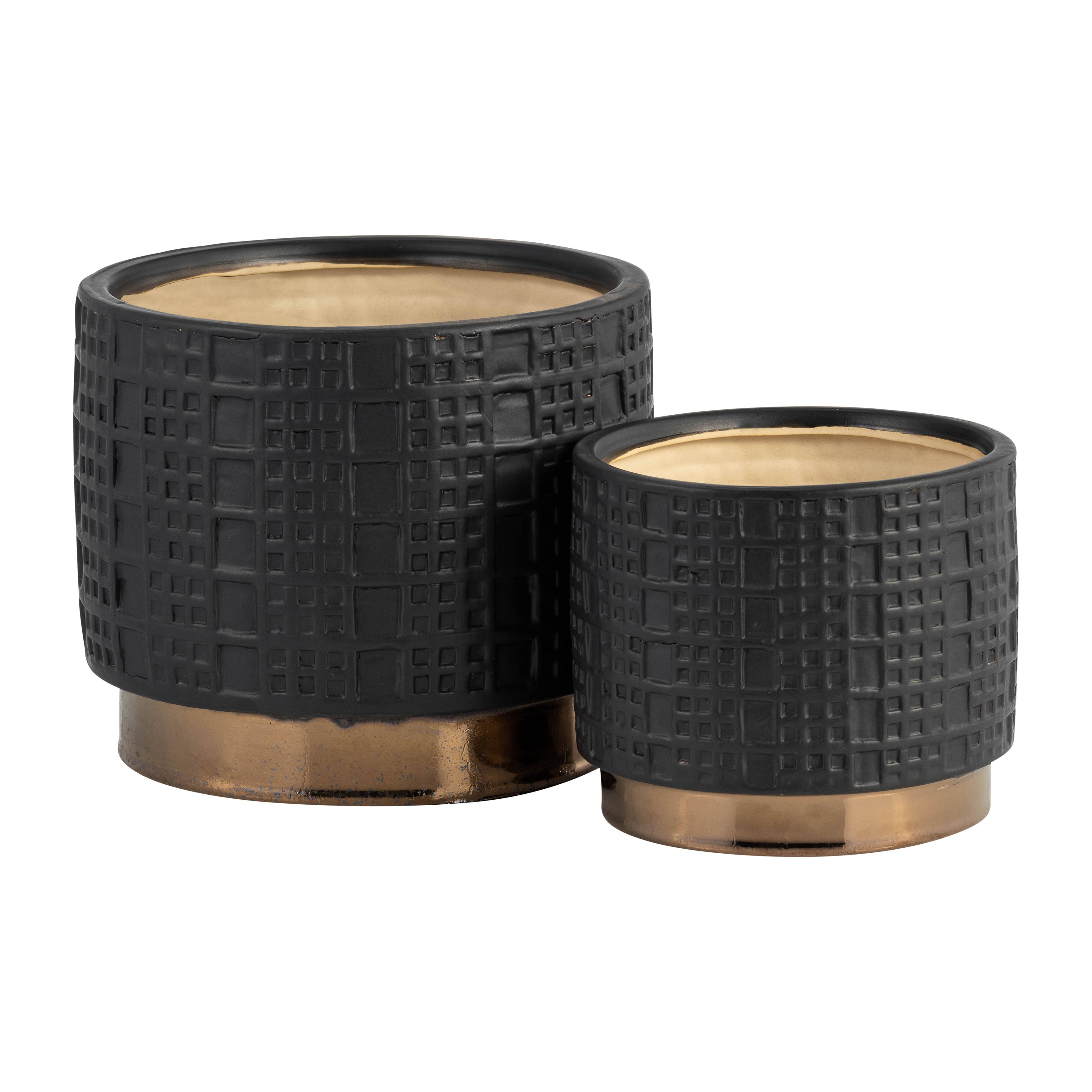 Sagebrook Home - Wholesale Plant Pot - Planter Set of 2 - Black Ceramic Raised Mesh, 6/8 in.6