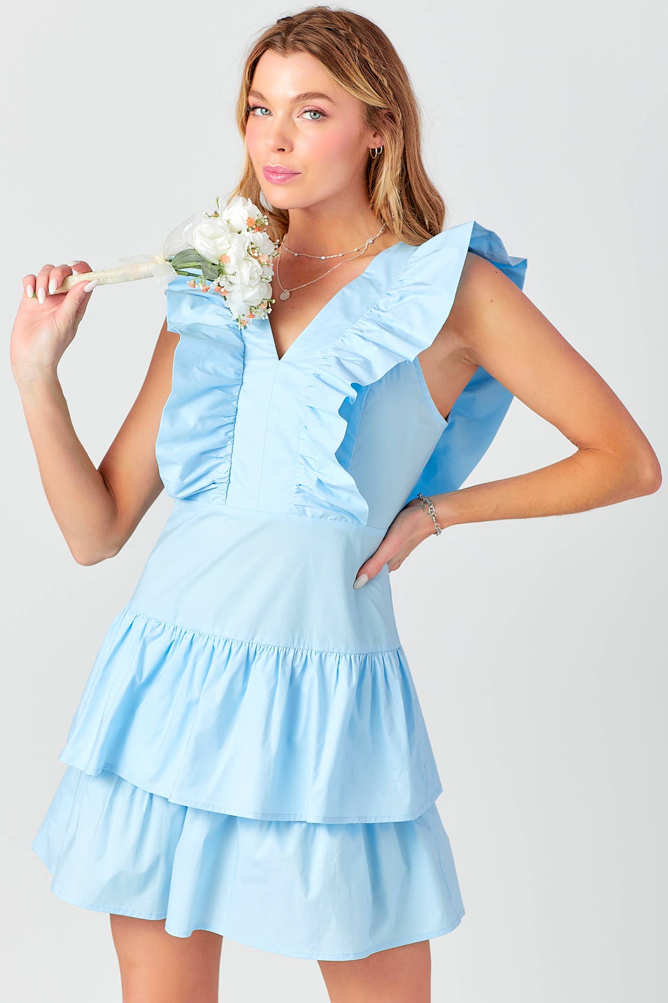 BABY PINK – Engroshandel Kjole - Dame – Ruffled V-hals kjole5