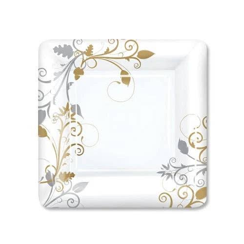 EcoQuality - Wholesale Disposable Plate - Bella Vite Shimmer Square Plate - Elegant and Durable for Special Occasions