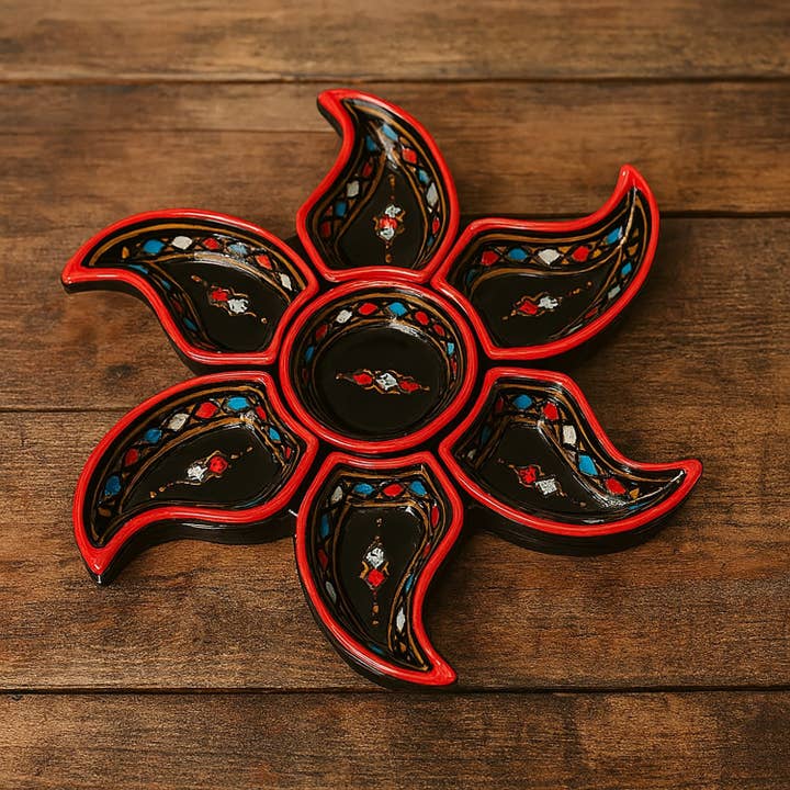 Tunisian Terracotta Ceramic Flower Appetizer Dish #2 for wholesale by Etnico del Mondo