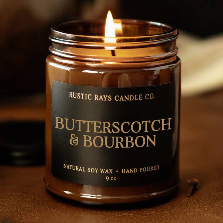 Butterscotch & Bourbon 9 oz Soy Candle - Fall Home Decor for wholesale by Rustic Rays Candle Co.