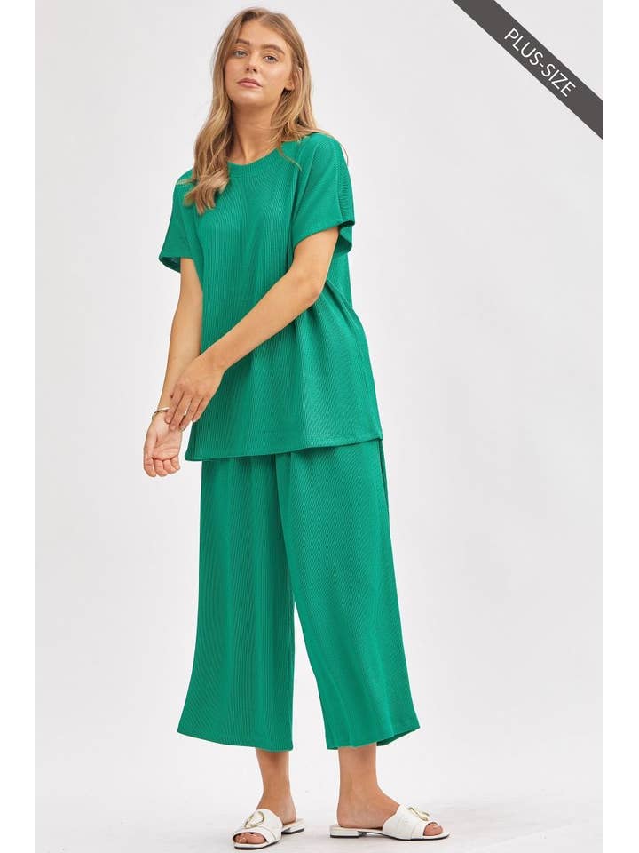 Dear Scarlett - Wholesale Top & Pant Set (NOT Loungewear) - Women's - PLUS SIZE Solid Top + Wide Leg Pants TRVSET-PALMBEACHP