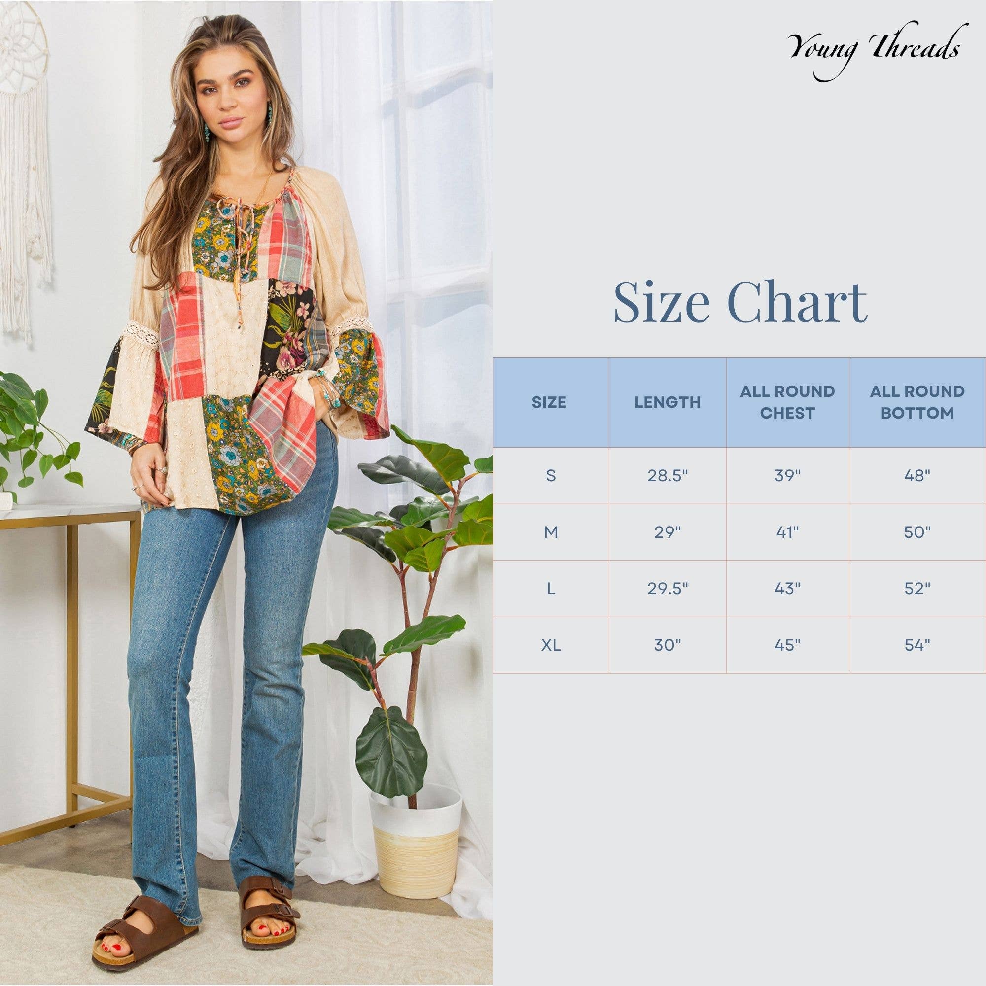 Young Threads - Wholesale Tunic - Women's - Peasant Top with Print Checks Patchwork (New Color)18