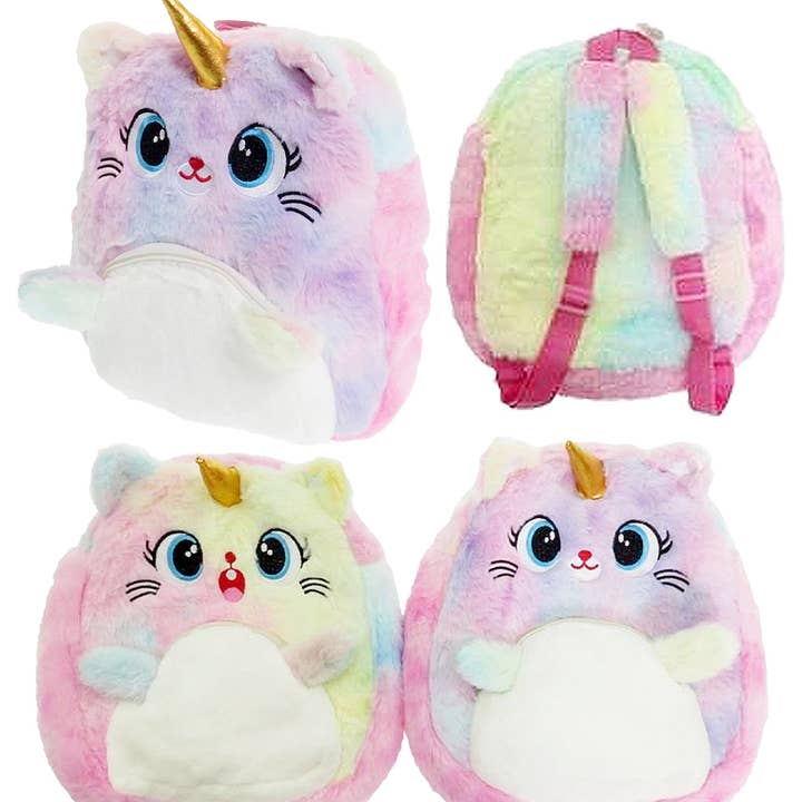 Cap Zone - Vendita all'ingrosso Zaino - Bambini - Zaino in pelliccia sintetica soffice per bambini con unicorno e gattino.