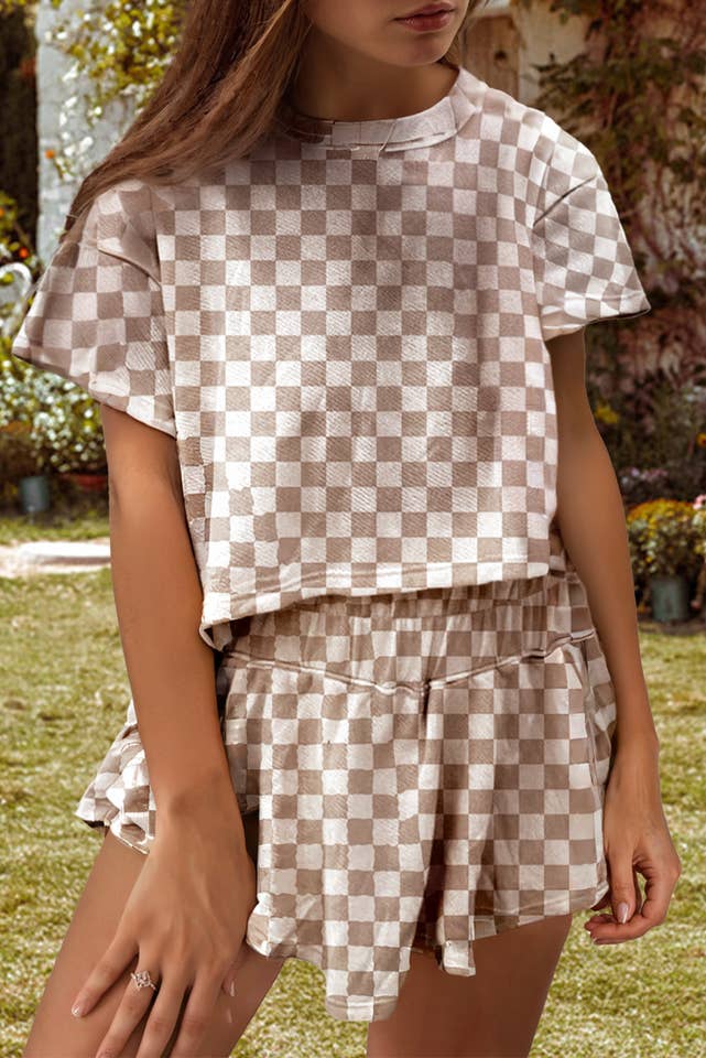 fashionworks - Wholesale Top & Skirt Set - Women's - Fashion Plaid T Shirt and High Waist Skorts 2 Piece Outfit