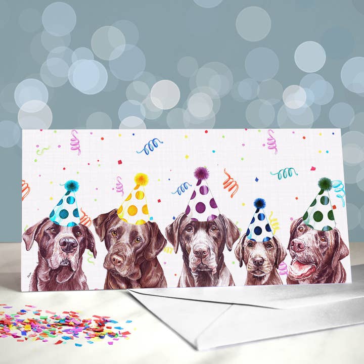 Labrador hundefødselsdagskort - Forskellige chokoladelaboratoriekort for engroshandel hos Amber Marie Studio