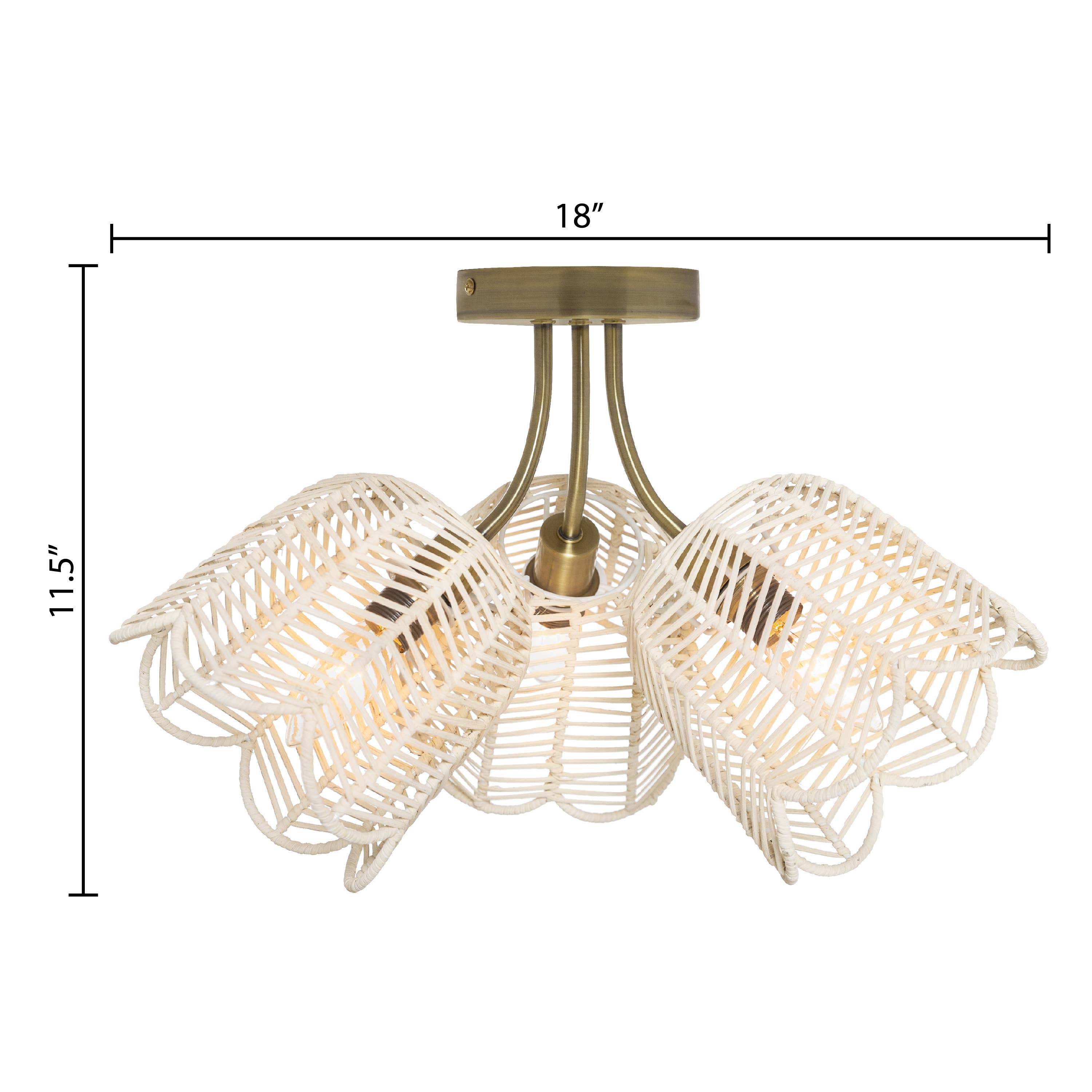 River of Goods - Wholesale Chandelier/Hanging Light - 11.5"H Gold-Colored Metal Ceiling Light with Rattan Shades2