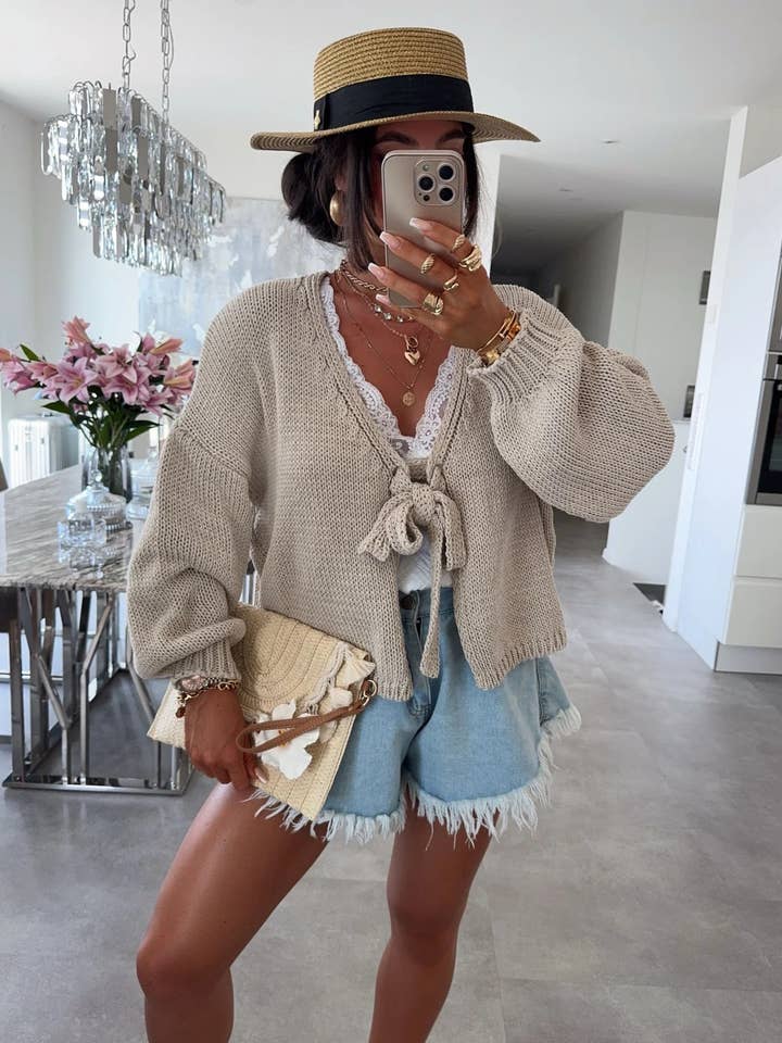 Rosa Clothing - Wholesale Knit Sweater - Women's - tie front knit sweater boxy loose cardigan1